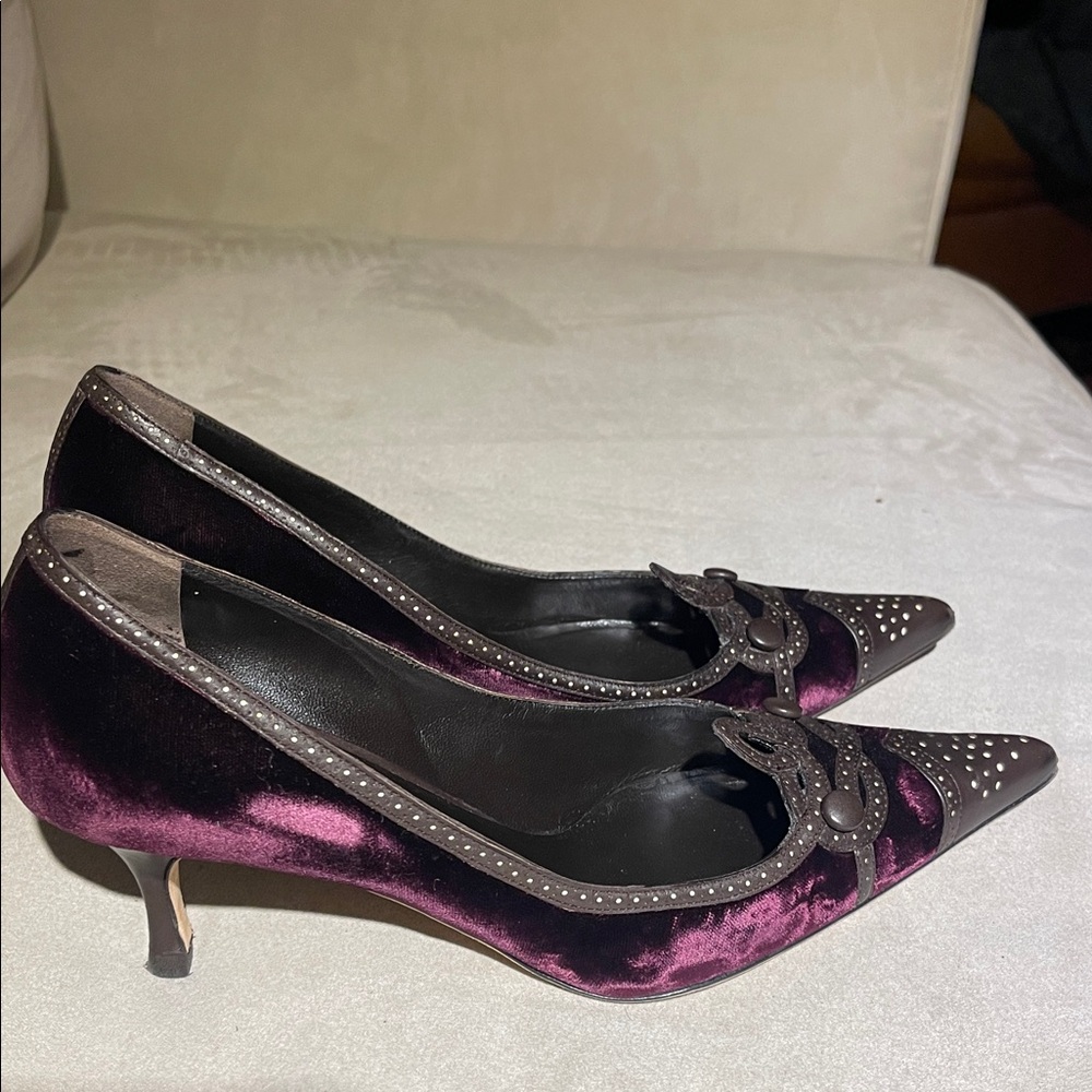 Alexandra Neel Velvet Purple Heels with Studded Detail